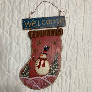 NWT * Wooden Welcome Stocking